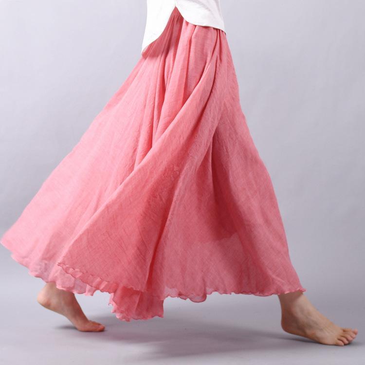 15 Colors Cotton&Linen Casual Solid Elastic A-line Skirts 15 Colors Cotton&Linen Casual Solid Elastic A-line Skirts