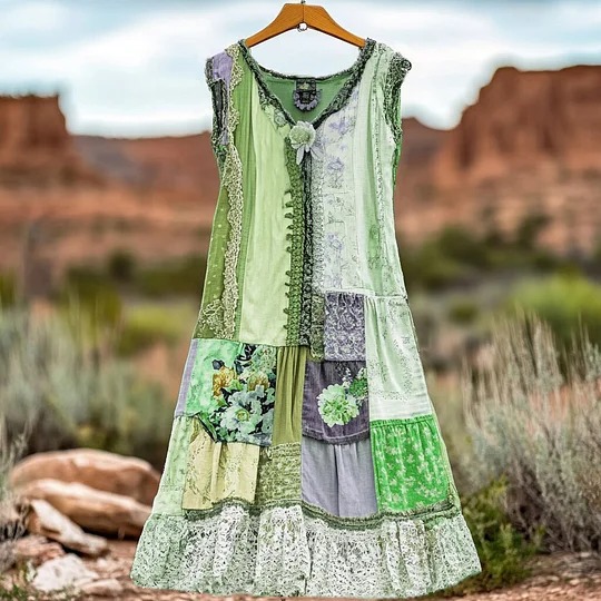 Women's Vintage Floral Lace Patch Comfort Dress Women's Vintage Floral Lace Patch Comfort Dress