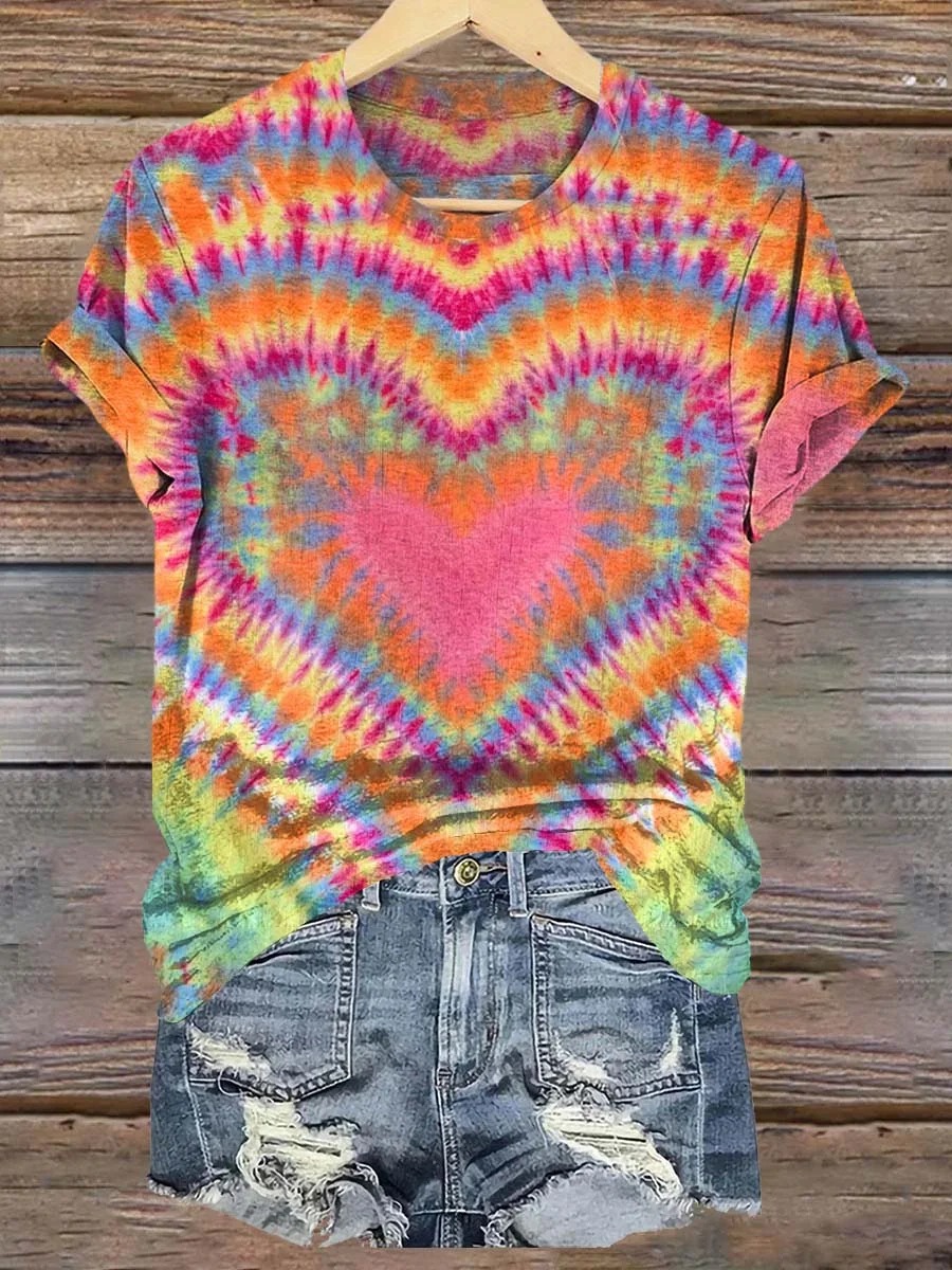 Women's Valentine's Day Colorful Heart Tie Dye Print Casual Long Sleeve Comfortable Cotton Shirt Women's Valentine's Day Colorful Heart Tie Dye Print Casual Long Sleeve Comfortable Cotton Shirt