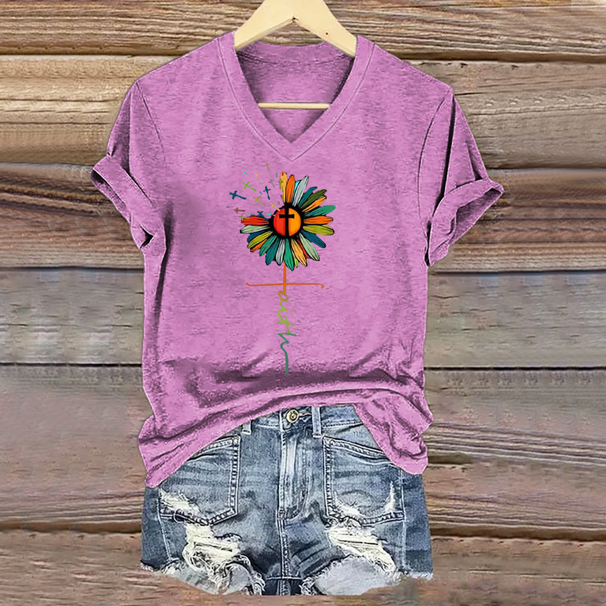 Women's Hippie Floral Art Print V-neck Casual T-Shirt Women's Hippie Floral Art Print V-neck Casual T-Shirt
