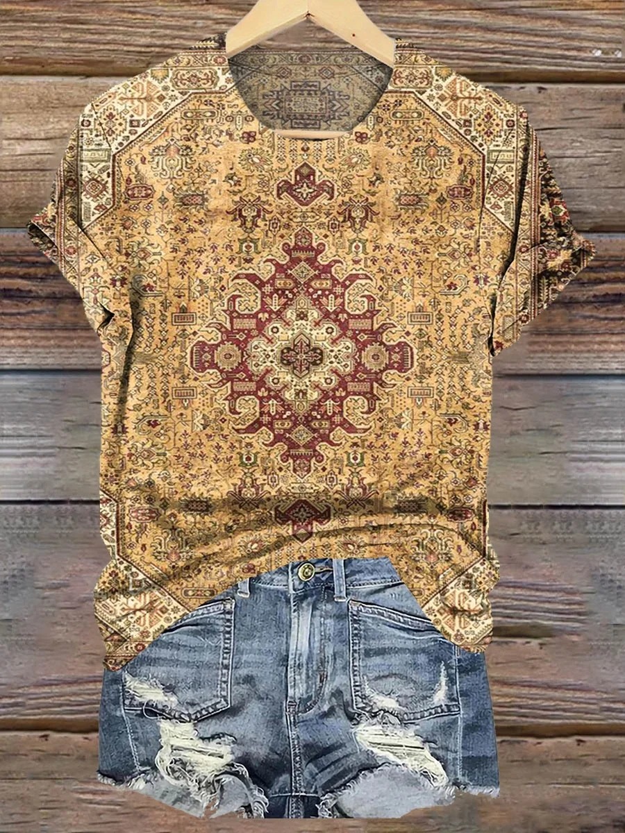 Women's Art Painting Hippie Print Crew Neck T-Shirt-1 Women's Art Painting Hippie Print Crew Neck T-Shirt-1