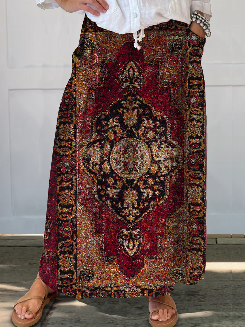 Women's Vintage Ethnic Pattern Pattern Art Printed Linen Pocket Dresses
