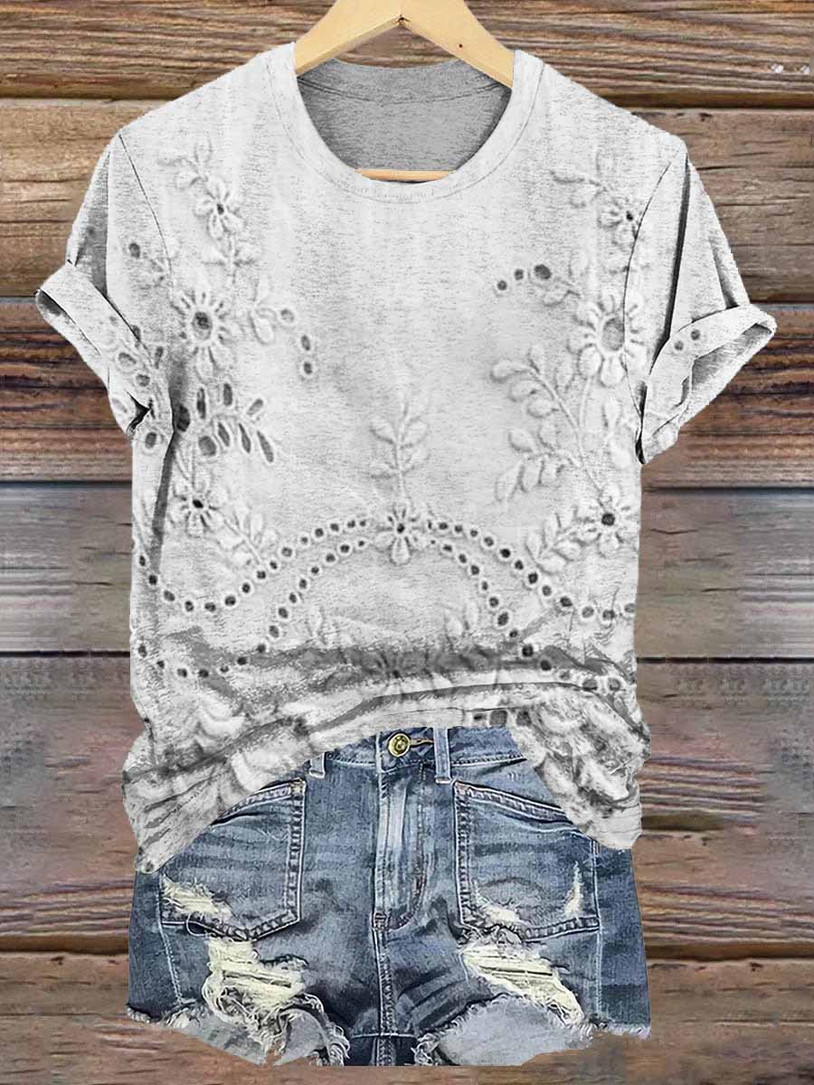 Women's Vintage Floral Texture Patterns Print Crew Neck Casual T-Shirt Women's Vintage Floral Texture Patterns Print Crew Neck Casual T-Shirt