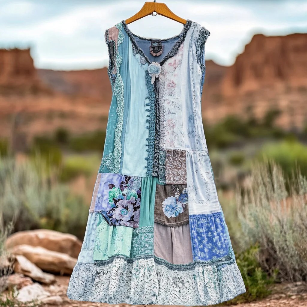 Women's Vintage Floral Lace Patch Comfort Dress Women's Vintage Floral Lace Patch Comfort Dress