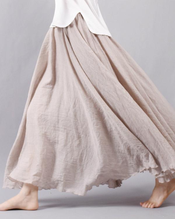 15 Colors Cotton&Linen Casual Solid Elastic A-line Skirts 15 Colors Cotton&Linen Casual Solid Elastic A-line Skirts