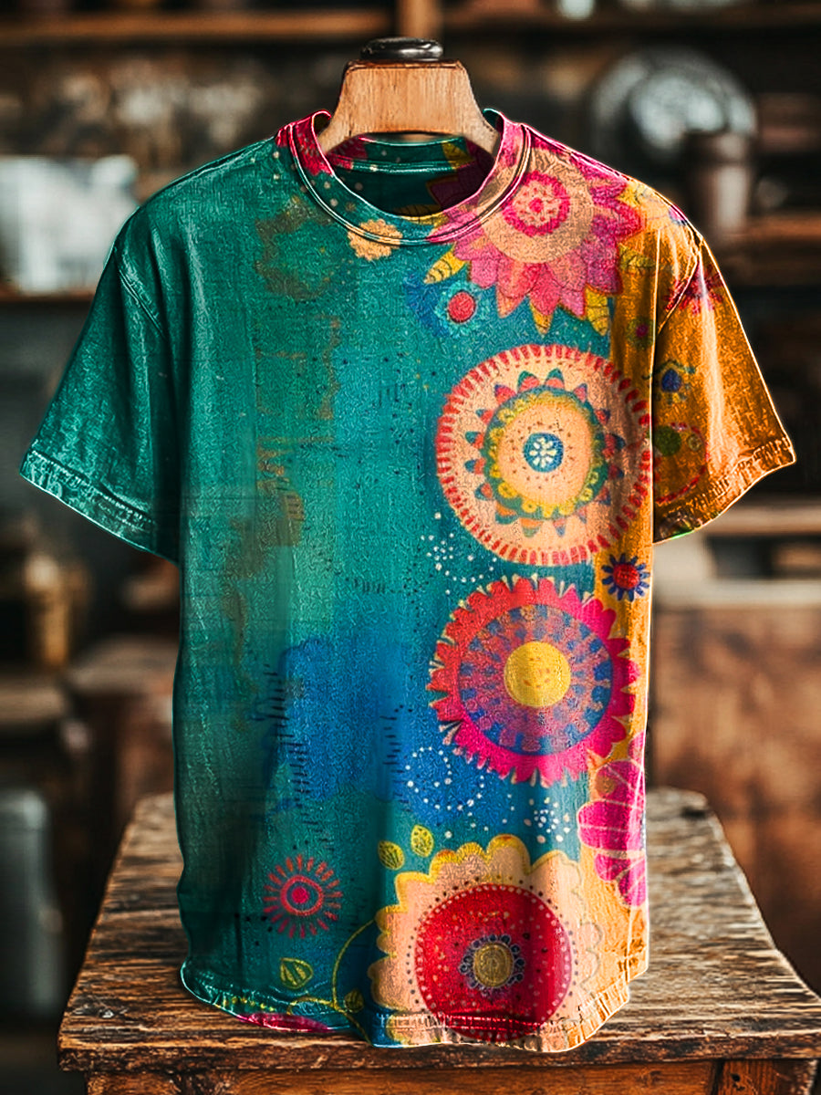 Unisex Vintage Love And Peace Floral Print Casual Loose Short Sleeve T-Shirt