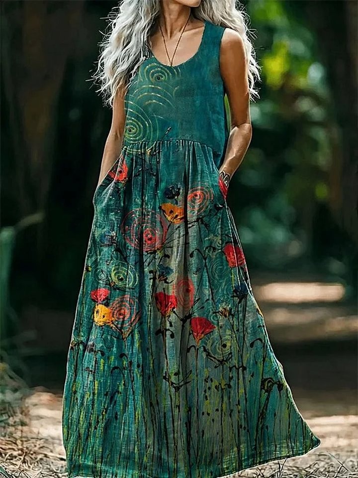 Women's Floral Pattern Art Print Batwing Tassel Fringe Cape Dresses Women's Floral Pattern Art Print Batwing Tassel Fringe Cape Dresses
