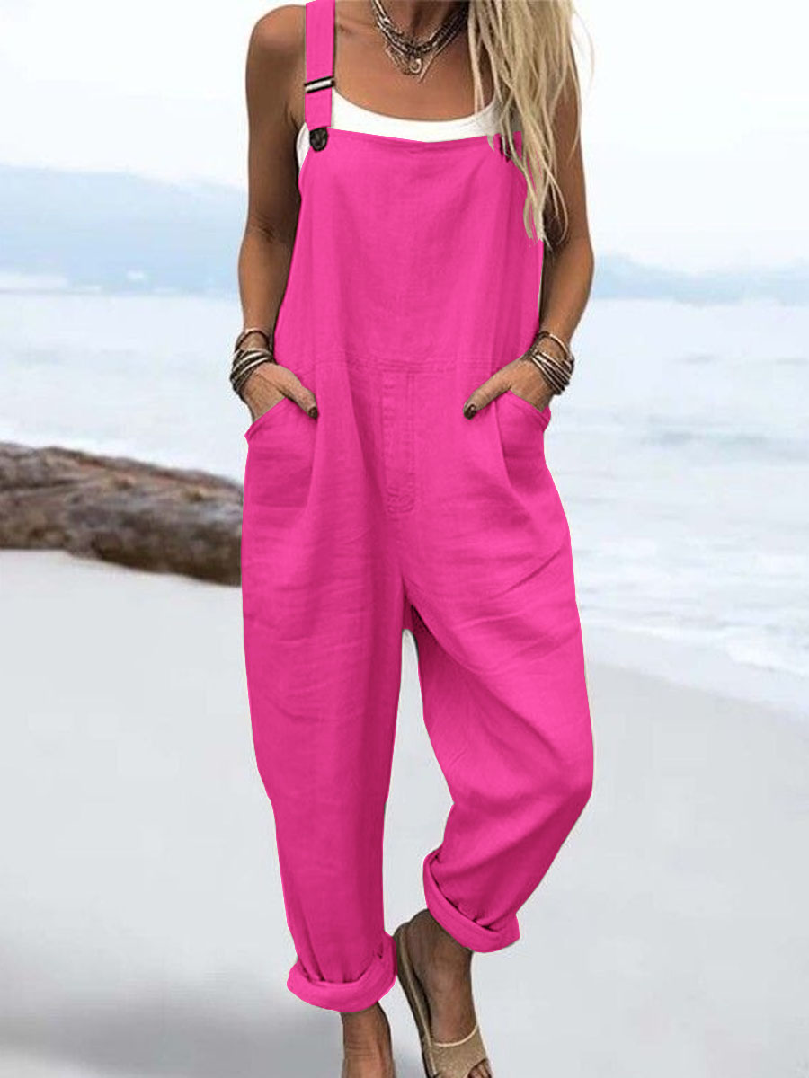 Wome's Vacation Retro Casual Cotton Linen Wide Leg Jumpsuit Wome's Vacation Retro Casual Cotton Linen Wide Leg Jumpsuit