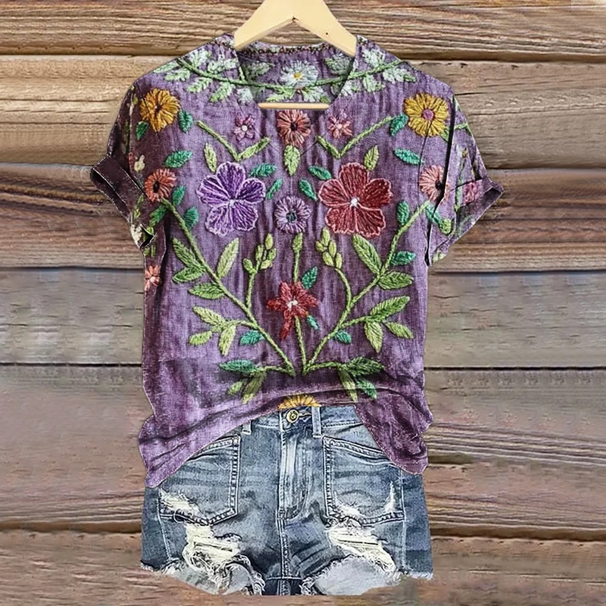 Women's Vintage Ethnic Floral Art Print Casual Cotton Linen Shirt Women's Vintage Ethnic Floral Art Print Casual Cotton Linen Shirt